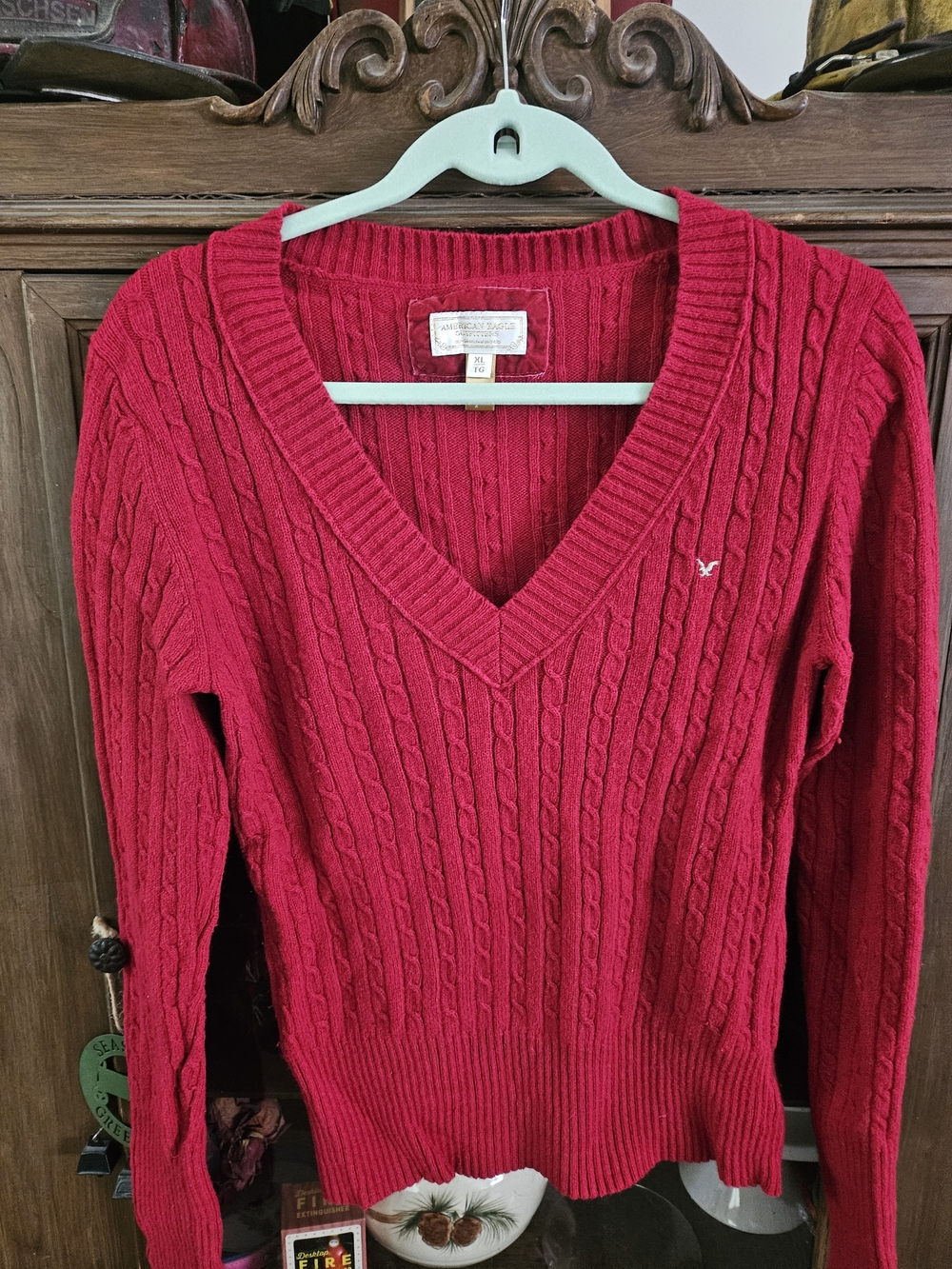 American Eagle Outfitters Hot Pink Cable-Knit V-Neck Sweater